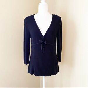BCBGMaxAzria V Neck Tie Front Black Sweater - M